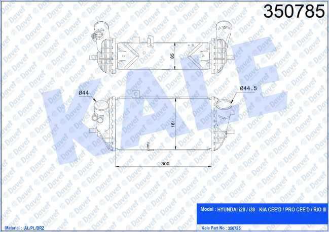 KALE 350785 Turbo Radyatoru Hyundai I20 1.4crdi I30 - Kia Ceed Rio Iii-Iv 1.4/1.6crdi 14=> (Brazing) (300x161x85)